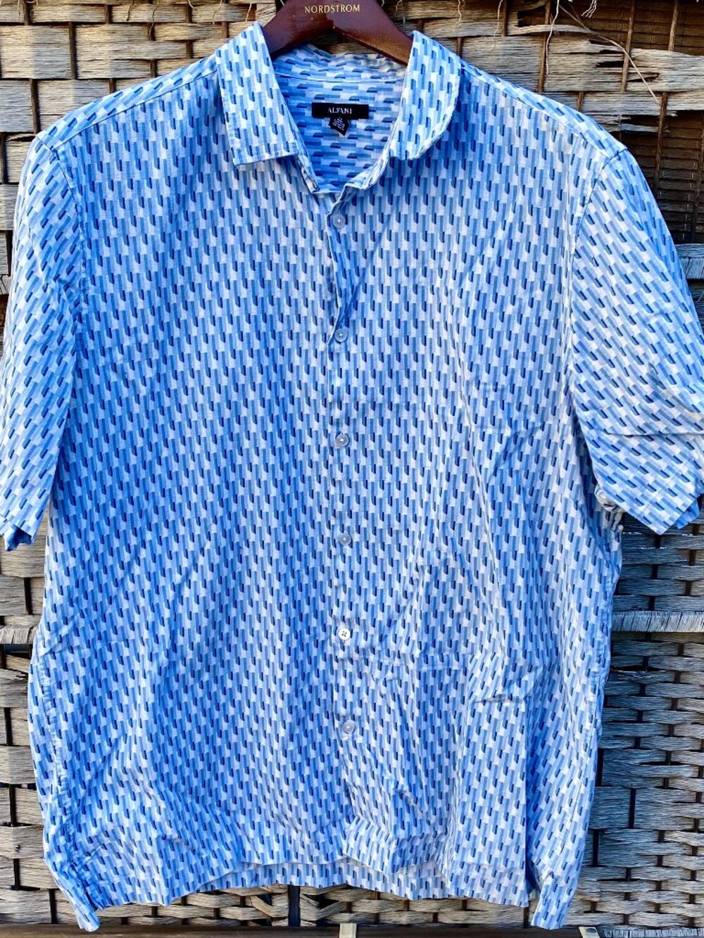 Alfani Men's Mykonos Greece Mediterranean Short Sleeve Shirt Blue White